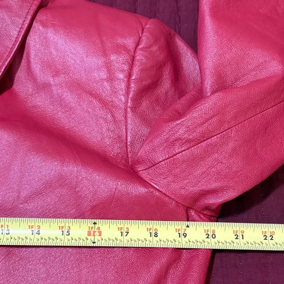 Vintage Women’s Newport News 100% Red Leather Trench Coat /Leopard Lining Sz L - Picture 8 of 11